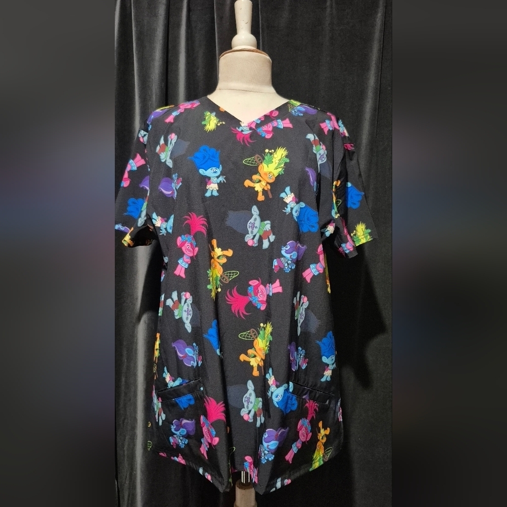 Trolls Scrub - Black with Colorful Characters (Box C)
